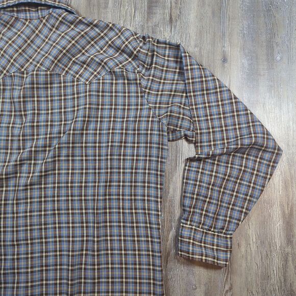 Vintage Levis Button Shirt Men's Large Plaid Pearl Snap Western Retro Blue Tag - Picture 12 of 13